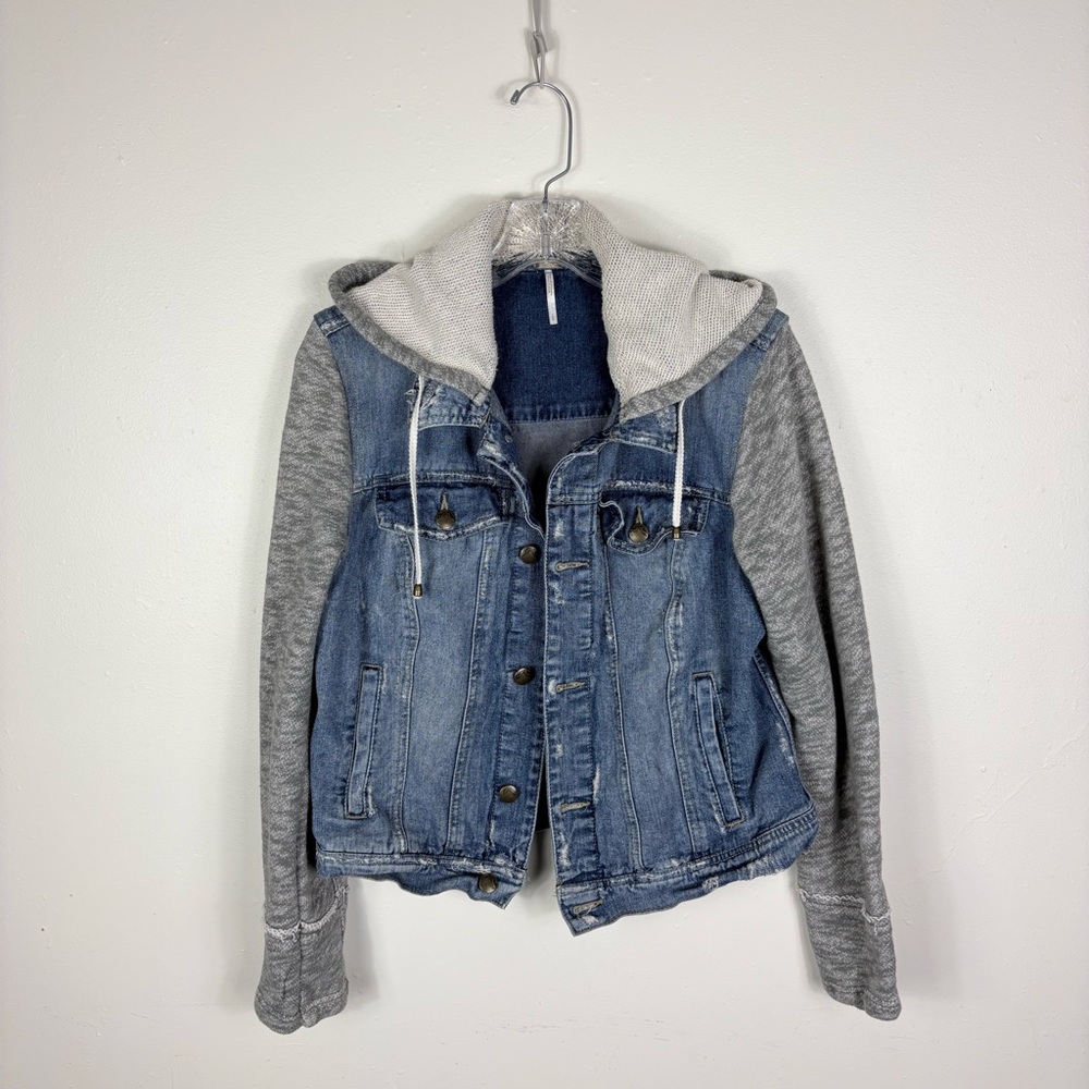 Free People Denim Jacket Women’s Hooded - Picture 2 of 12